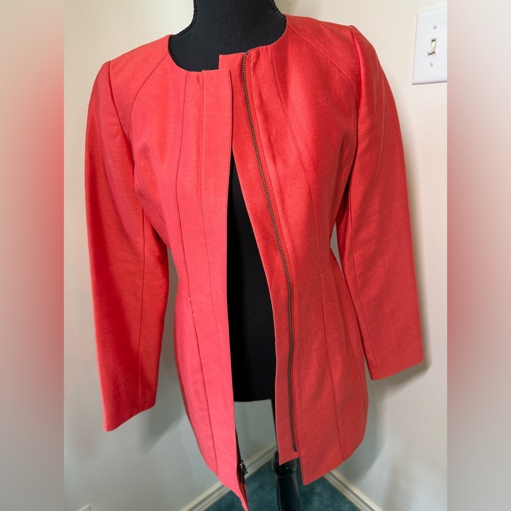 Banana Republic Orange Zip Up Suit Dress Jacket size XS Petite - Picture 4 of 16